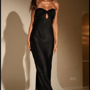 Meshki Black Strapless Cocktail Gown